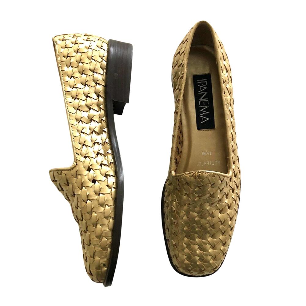 Vintage Ipanema Butterfly Loafer Gold Woven Leather Made in Brazil 7.5M